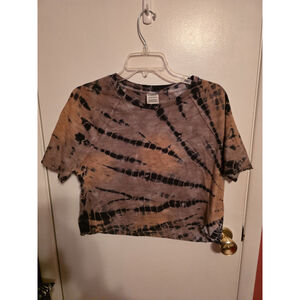 Victoria's Secret PINK Tie-Dye Crop Tee Size XS Short Sleeve Brown & Black